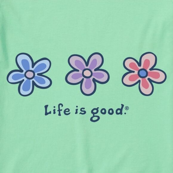 🔹️🔺️NWT Life is Good Green Classic Three Daisies Short Sleeve Top Small - Picture 4 of 11